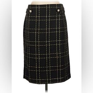 Ann Taylor Black Plaid Pencil Skirt with Gold Thread